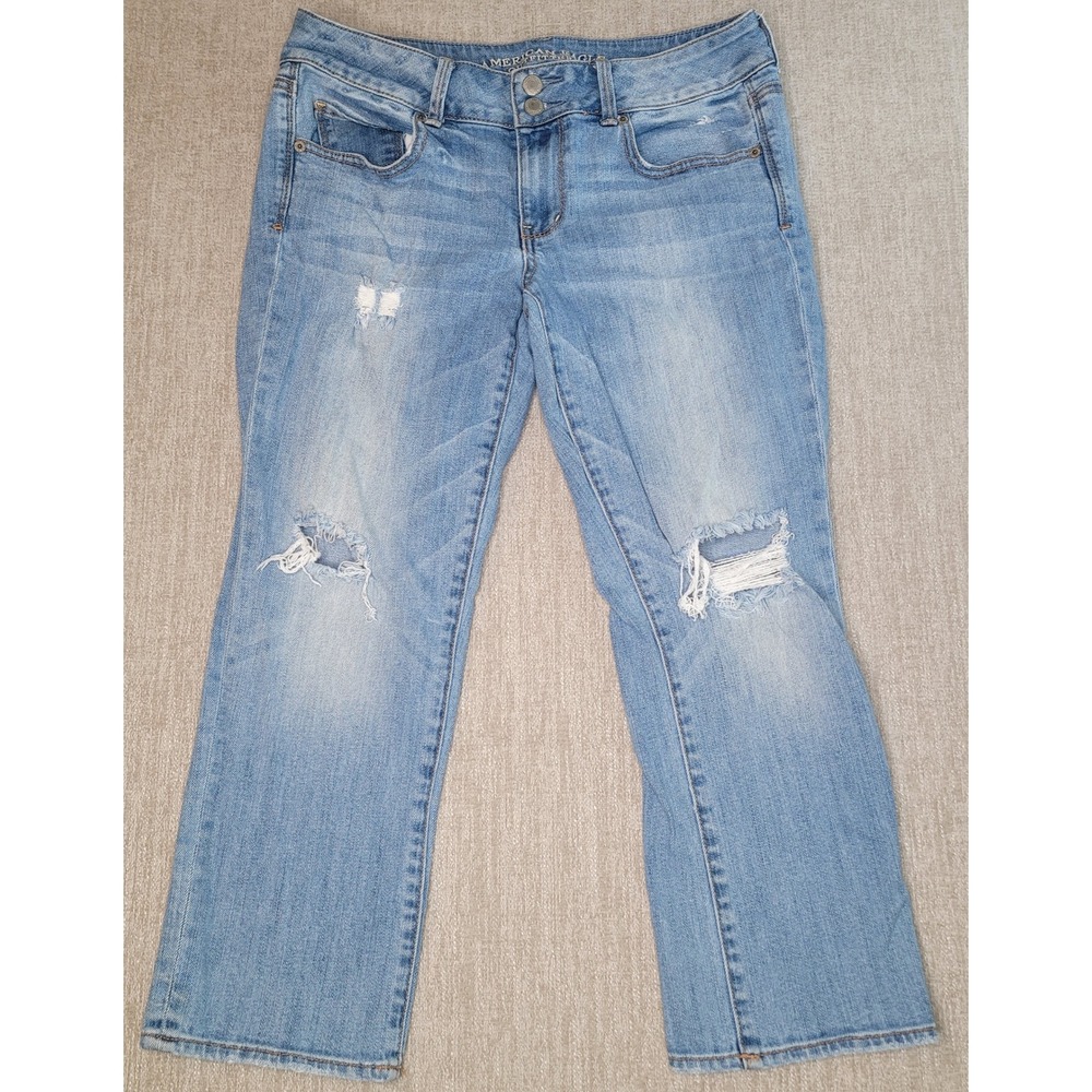 American Eagle Artist Crop Women Blue Distressed Stretch Denim Jeans 10 - Picture 12 of 12